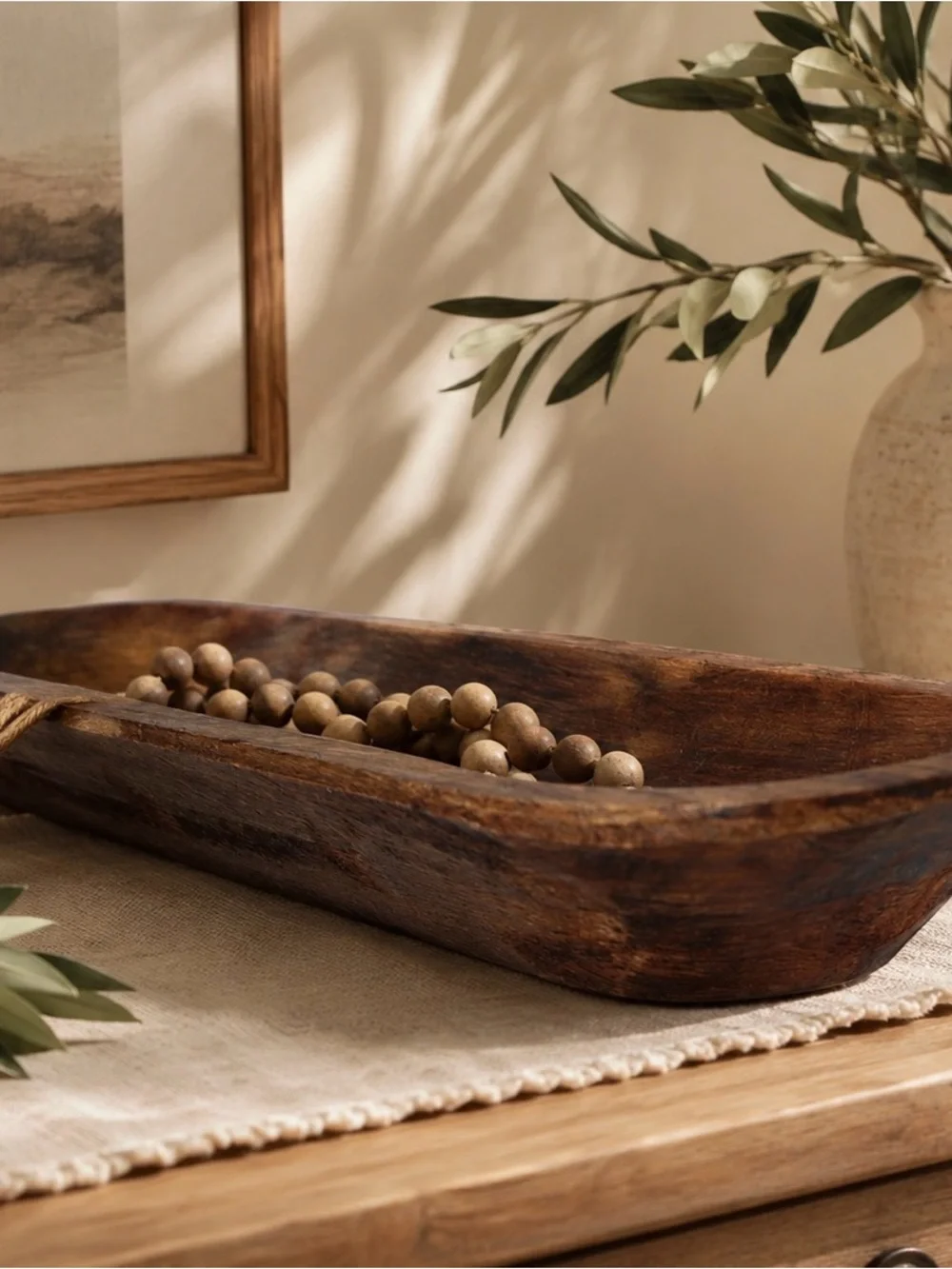 Hand-Carved Wooden Dough Bowl in Rustic Brown